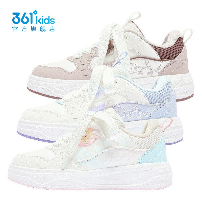 361度女童休闲板鞋革面新品2026秋春粘扣儿童百搭运动鞋K82633707