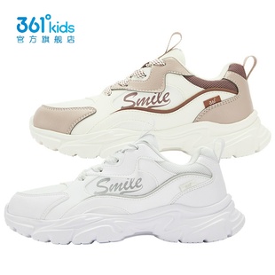 361度女童休闲小白鞋革面新品2025冬粘扣学生防水运动鞋K82543829