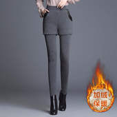 裙保暖高腰小脚裤 外穿弹力短裤 女冬季 假两件羊羔绒加绒加厚打底裤