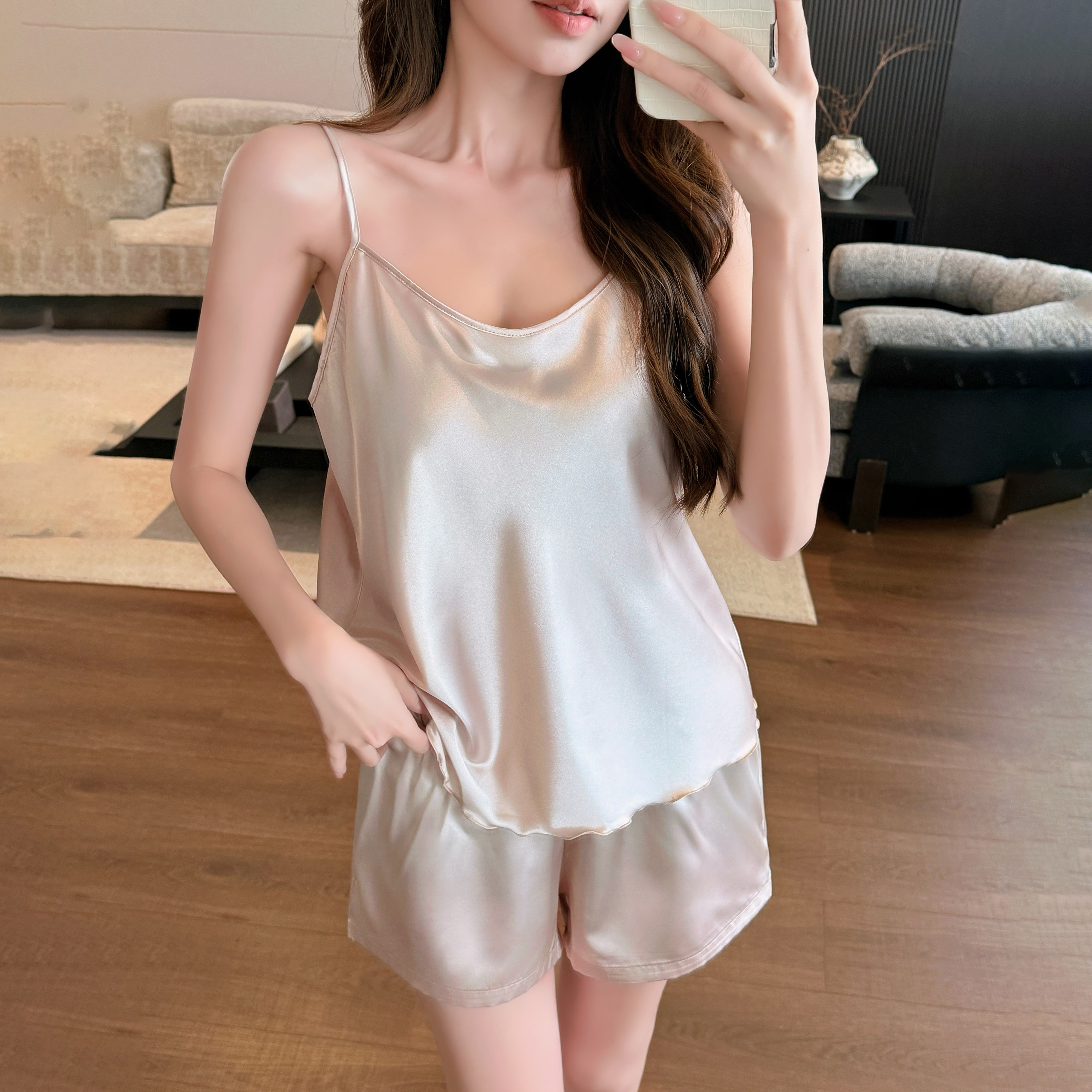 冰丝吊带睡衣套装女夏季背心凉感短裤高级感性感薄款家居服两件套图片