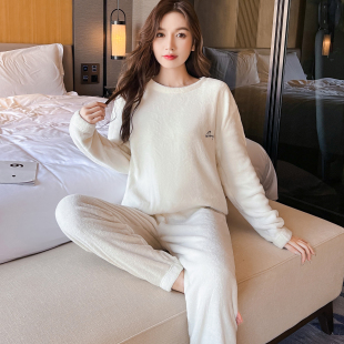 珊瑚绒暖暖套装女秋冬加绒加厚家居服甜美可爱冬天毛绒睡衣两件套