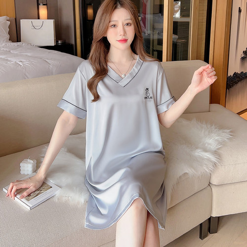 睡裙女夏冰丝短袖睡衣高级感宽松