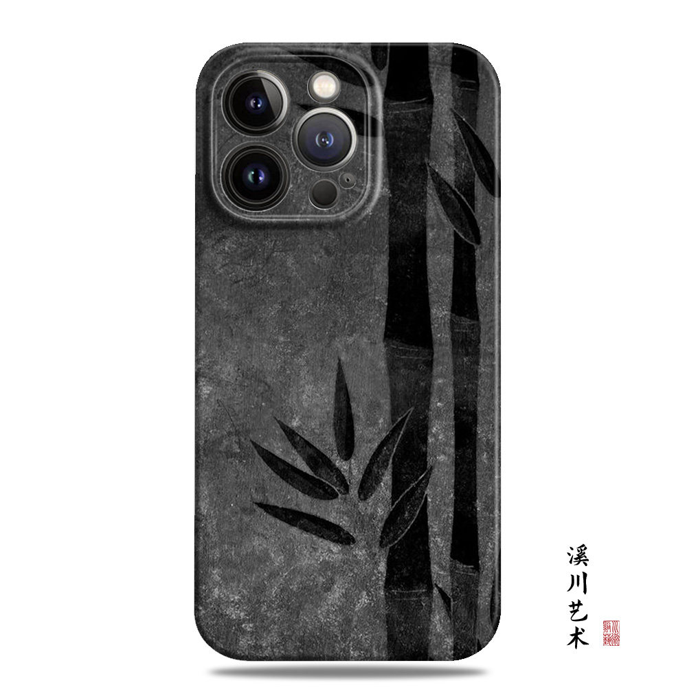 新中式高级感黑色竹叶适用苹果15promax手机壳14小米13菲林华为pura70艺术mate60荣耀90小众oppo一加vivo全包