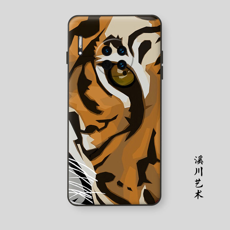 老虎插画适用华为mate30手机壳网红mate40pro新年款20畅享10硅胶