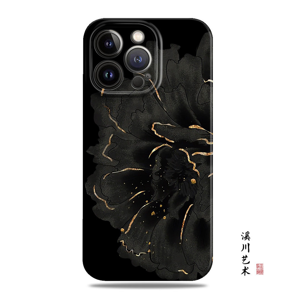 黑牡丹小众高级感适用苹果15promax手机壳14小米13菲林华为pura70奢华mate60荣耀100艺术oppo一加vivo全包潮