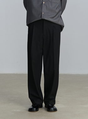 仿山羊绒质感可水洗抗皱加厚双面起绒单褶西裤kurokawa黑川