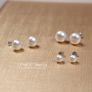 足银S999天然淡水珍珠耳钉女欧美大牌简约耳饰品纯银针不过敏耳环