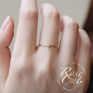 纯银镀14K18K包金戒指女日韩镶嵌莫桑石极细单钻戒指尾戒白金指环