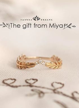 纯银日系树叶羽毛叠戴戒指