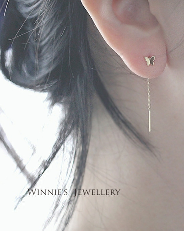 日韩蝴蝶耳线 925纯银14k金光面闪亮立体蝴蝶流苏U型简约气质耳环,饰品/流行首饰/时尚饰品新,耳线,淘宝优惠券,粉丝福利购,淘宝优惠卷