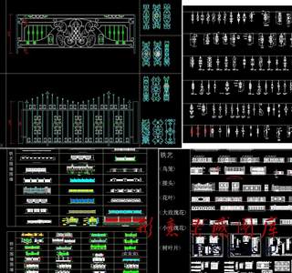 景观小品铁艺围墙护栏大门 围栏栏杆欧式雕花cad立面块图库素材n