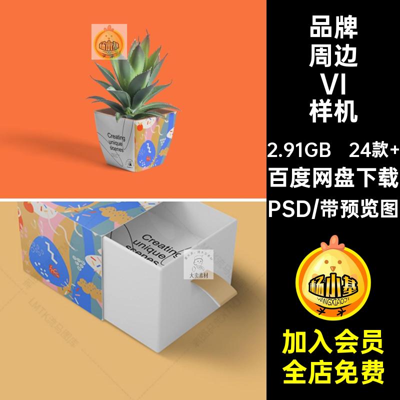 高级品牌周边VI样机设计包装文抱枕24款 创火机插画素材帽子PSD