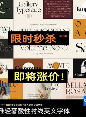 10套杂志英文字体LOGO标题衬线奢高级包OTF ttf海报北欧轻酸性