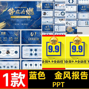 高级感蓝色鎏金风烫金高端大气年度工作总结计划述职报告PPT模板