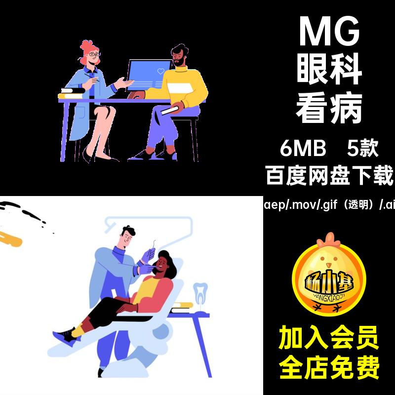MG动画卡通人物医生团队看牙看病AEAI源文件透明GIFMOVPR素材