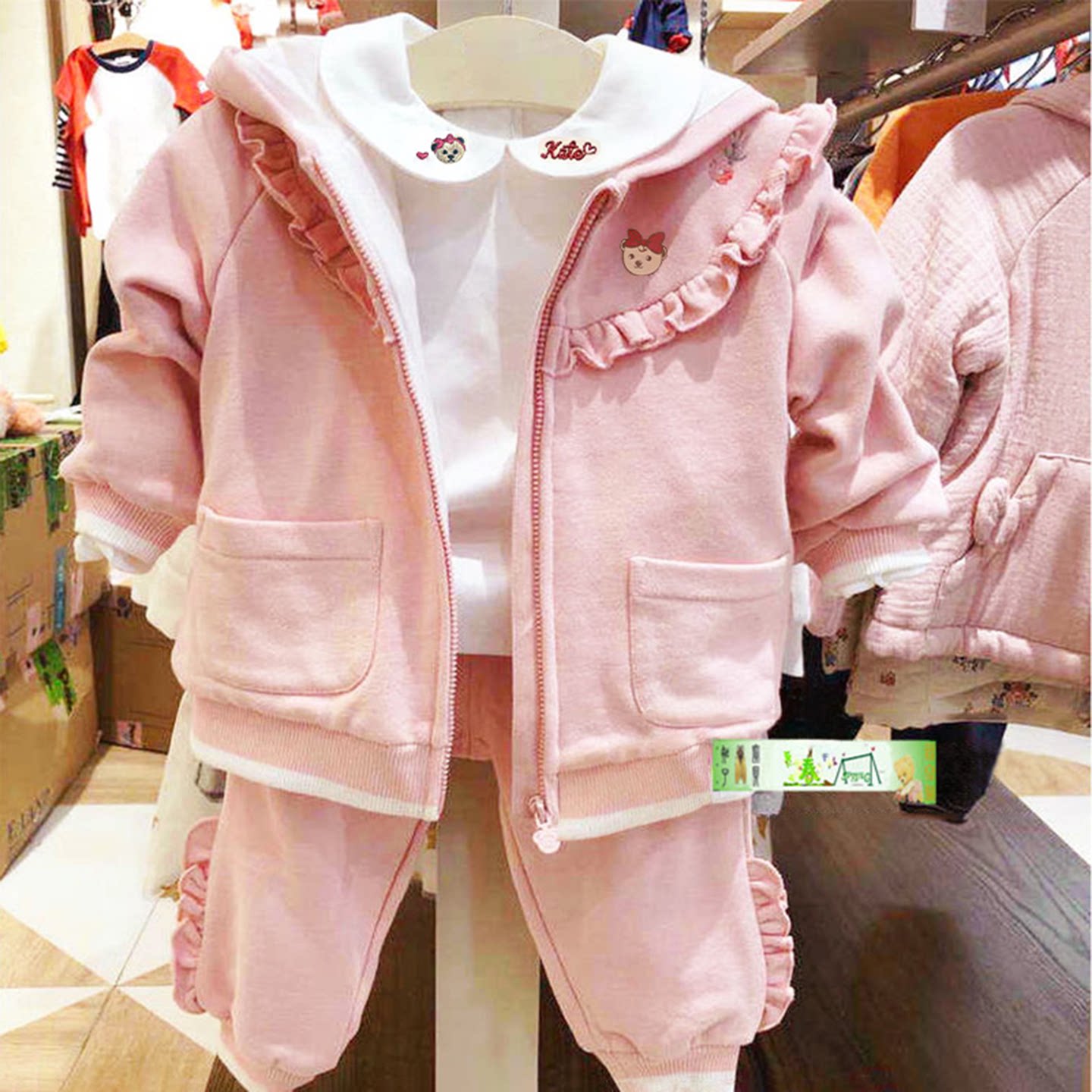 女童连帽拉链外套纯棉夹克棒球服图片