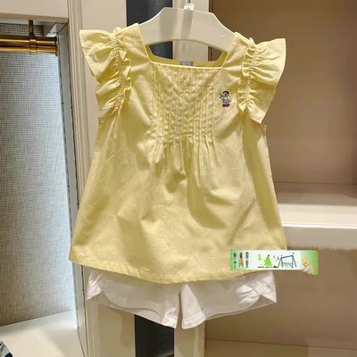 清仓大熊女童格子短袖衬衫