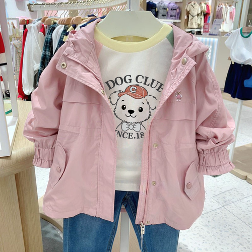 女童小熊休闲连帽风衣外套