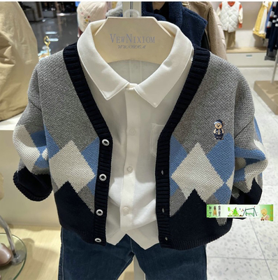 婴童款男宝宝复古V领针织开衫