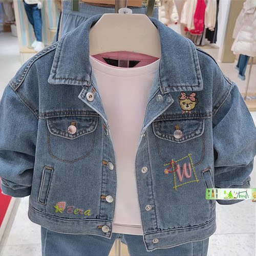 春秋新款围尼小熊女童牛仔休闲夹克外套儿童纯棉棒球服验货品质