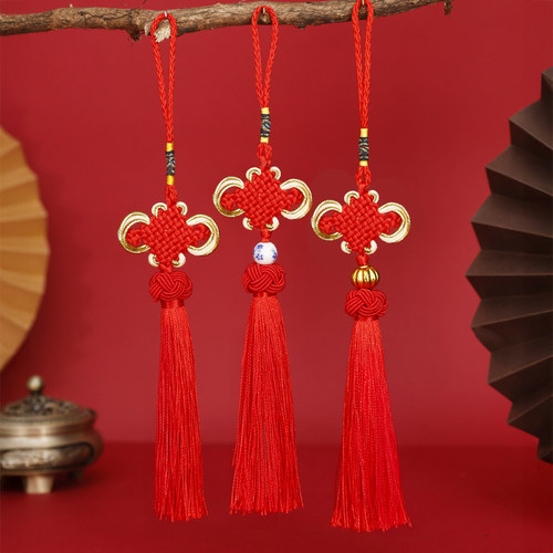中国结挂件小号加帽大红色中国结绳装饰流苏穗子特色手工艺品吊坠