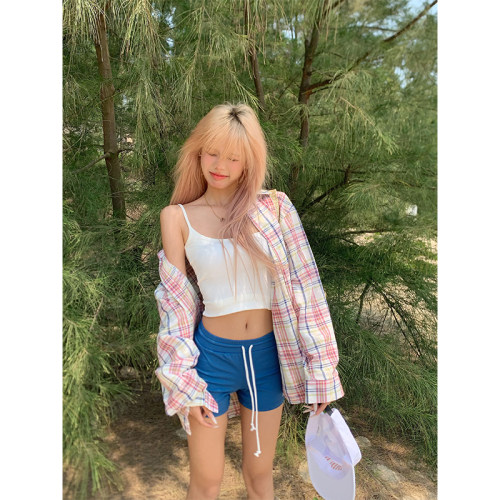 NECOYEP 美式复古撞色格纹长袖衬衫男女宽松休闲百搭防晒衬衣外套