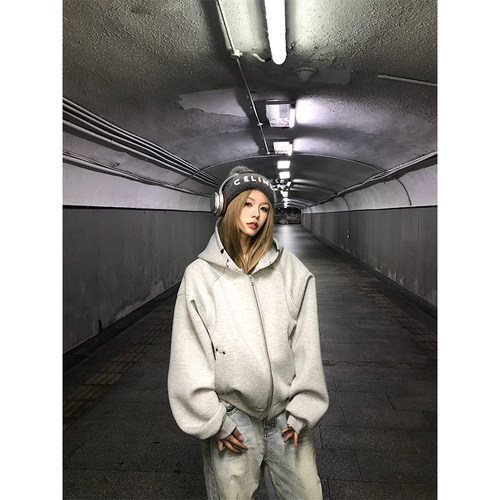 NECOYEP 2025美式复古重磅连帽卫衣男女秋冬高街潮牌拉链帽衫外套