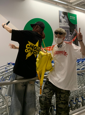 NECOYEP 2025美式复古街头星星字母短袖男女宽松休闲夏季简约T恤