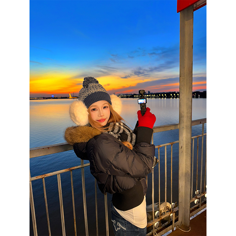 NECOYEP 美式复古毛领连帽短款羽绒服男女冬季休闲百搭保暖外套