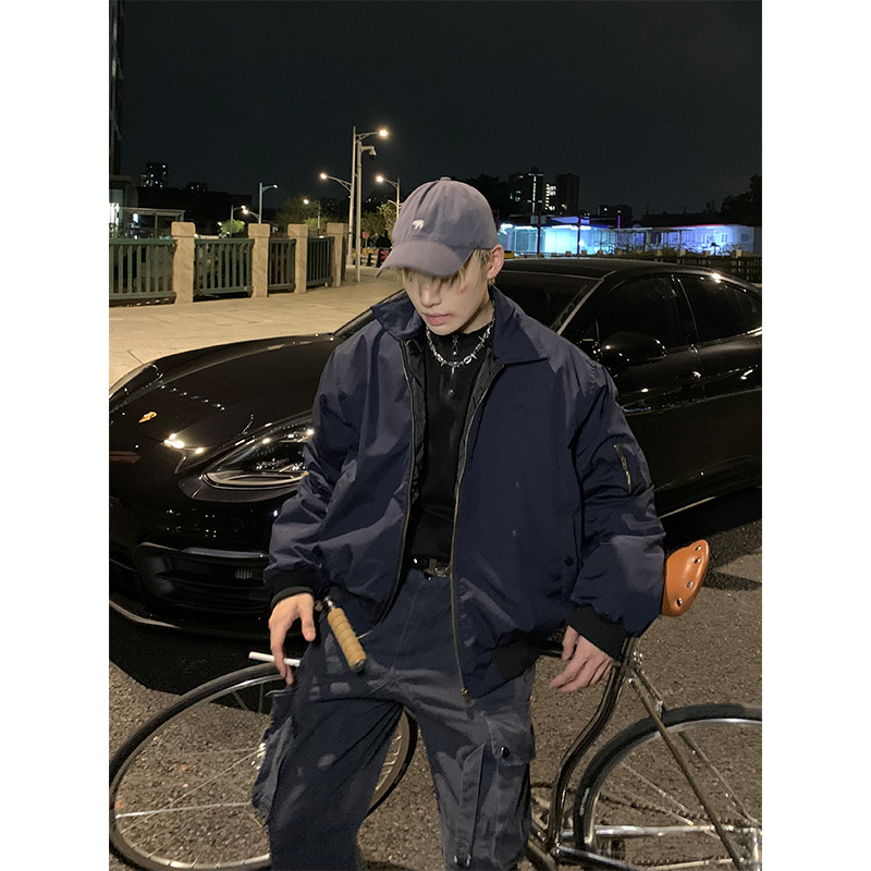 NECOYEP 2025美式高街飞行员翻领夹棉外套男女宽松潮流棒球服外套