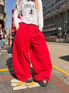 NECOYEP 美式复古压褶设计感阔腿裤男女宽松休闲慵懒百搭拖地长裤