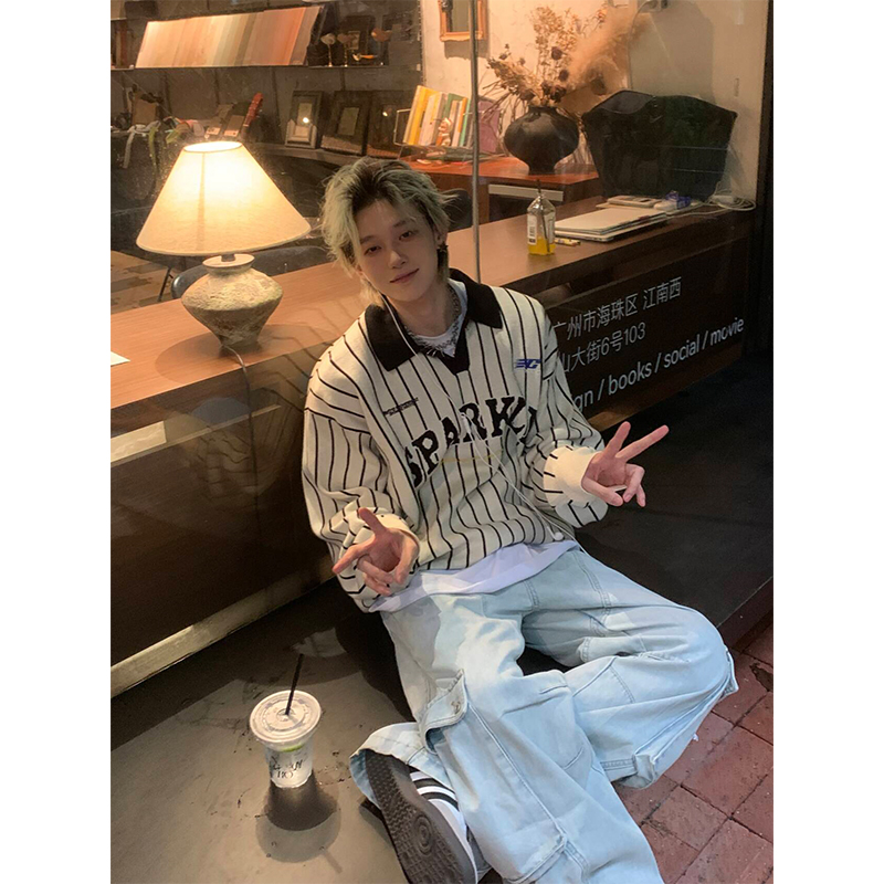 NECOYEP字母印花条纹针织毛衣