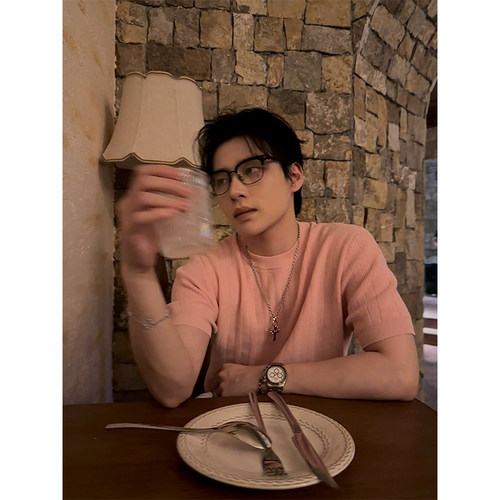 NECOYEP 美式亚麻小领口短袖针织毛衫男女夏季宽松休闲百搭上衣