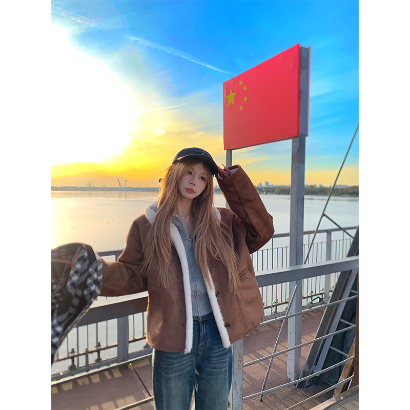 NECOYEP 秋冬韩系时尚设计感毛绒内里棉衣男女休闲百搭保暖外套