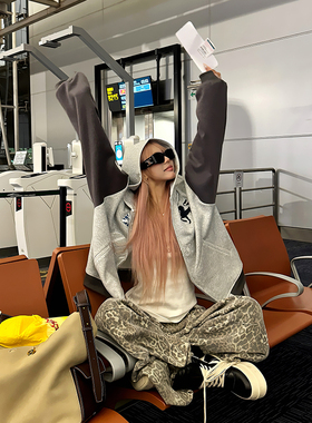 NECOYEP 美式高街插肩袖开衫连帽卫衣男女宽松休闲百搭帽衫外套