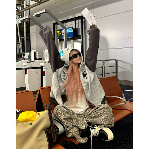 NECOYEP 美式高街插肩袖开衫连帽卫衣男女宽松休闲百搭帽衫外套