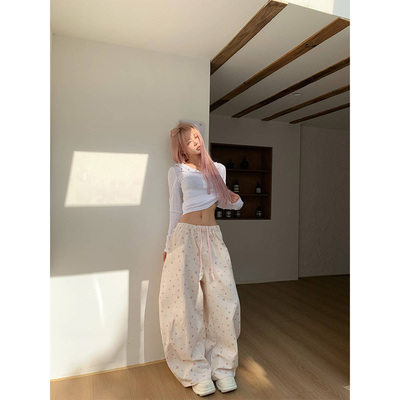 NECOYEP 美式慵懒风碎花满印阔腿裤男女高腰宽松直筒ins休闲裤