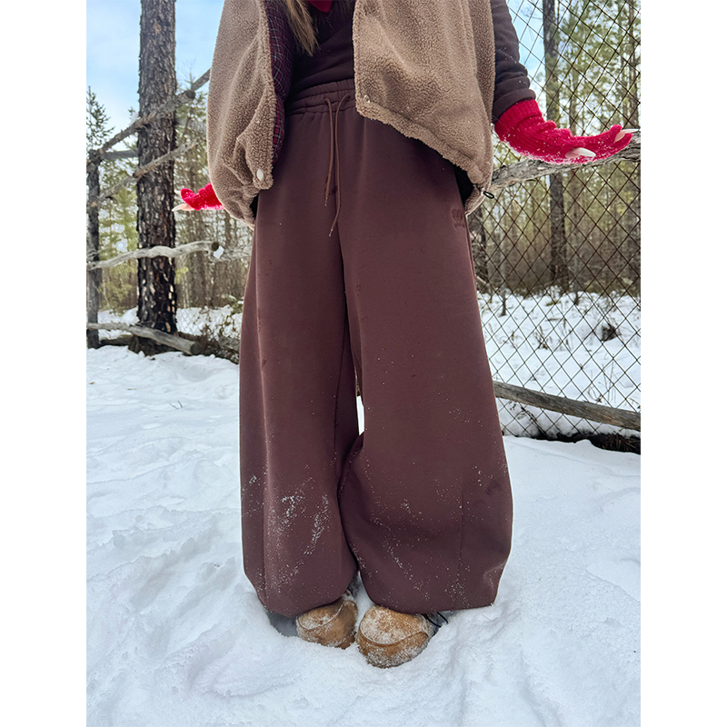 NECOYEP 美式基础款垂感阔腿抽绳卫裤男女宽松休闲百搭拖地长裤