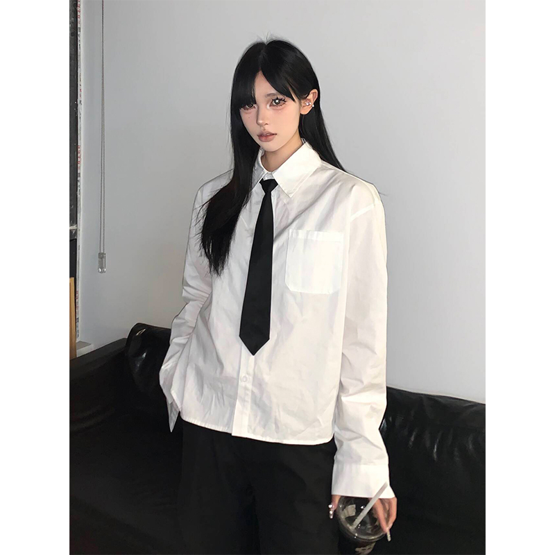 NECOYEP 2025春季美式简约学院风纯色衬衫男女设计感宽松百搭衬衣