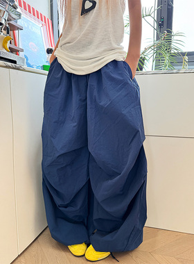 NECOYEP美式复古慵懒松弛感阔腿休闲裤男女宽松休闲简约拖地长裤