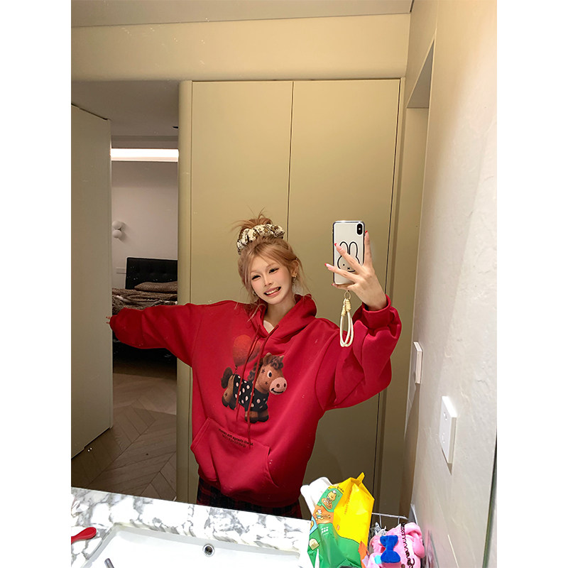 NECOYEP 美式趣味小马印花连帽开衫卫衣男女春秋宽松休闲帽衫外套,男装,卫衣,淘宝优惠券,粉丝福利购,淘宝优惠卷