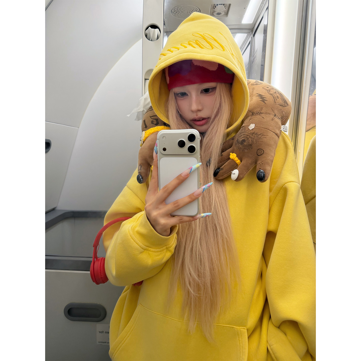 NECOYEP 美式复古字母刺绣连帽卫衣男女春秋宽松休闲百搭套头上衣