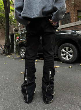 NECOYEP 2025美式高街黑色拉链长裤潮牌直筒裤男女百搭设计感长裤