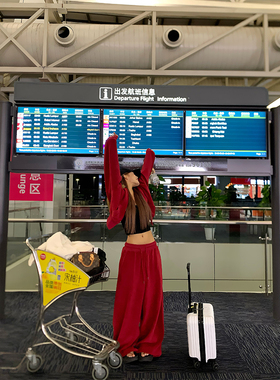 NECOYEP 美式简约基础款阔腿抽绳休闲裤男女宽松百搭拖地长裤