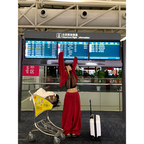 NECOYEP 美式简约基础款阔腿抽绳休闲裤男女宽松百搭拖地长裤