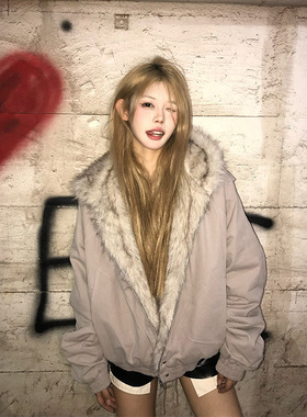 NECOYEP 2025冬季美式座山雕连帽毛领棉衣男女宽松保暖夹克棉服