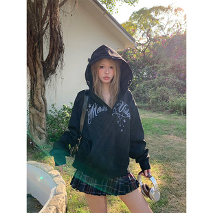 数字印花连帽卫衣男女宽松显瘦帽衫 美式 外套 新款 NECOYEP2025春季