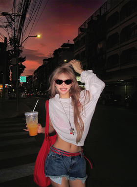 NECOYEP 美式复古毛边直筒牛仔三分裤女辣妹夏季显瘦百搭休闲短裤