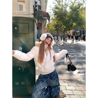 NECOYEP 美式基础款毛领连帽棉衣女秋冬休闲高级感百搭保暖外套