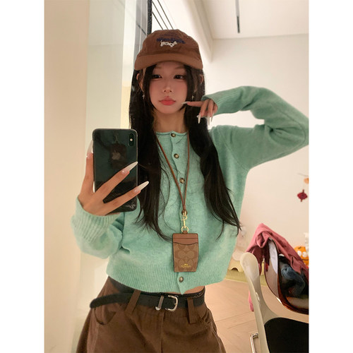 NECOYEP美式复古字母刺绣圆领针织开衫男女宽松百搭毛衣外套上衣